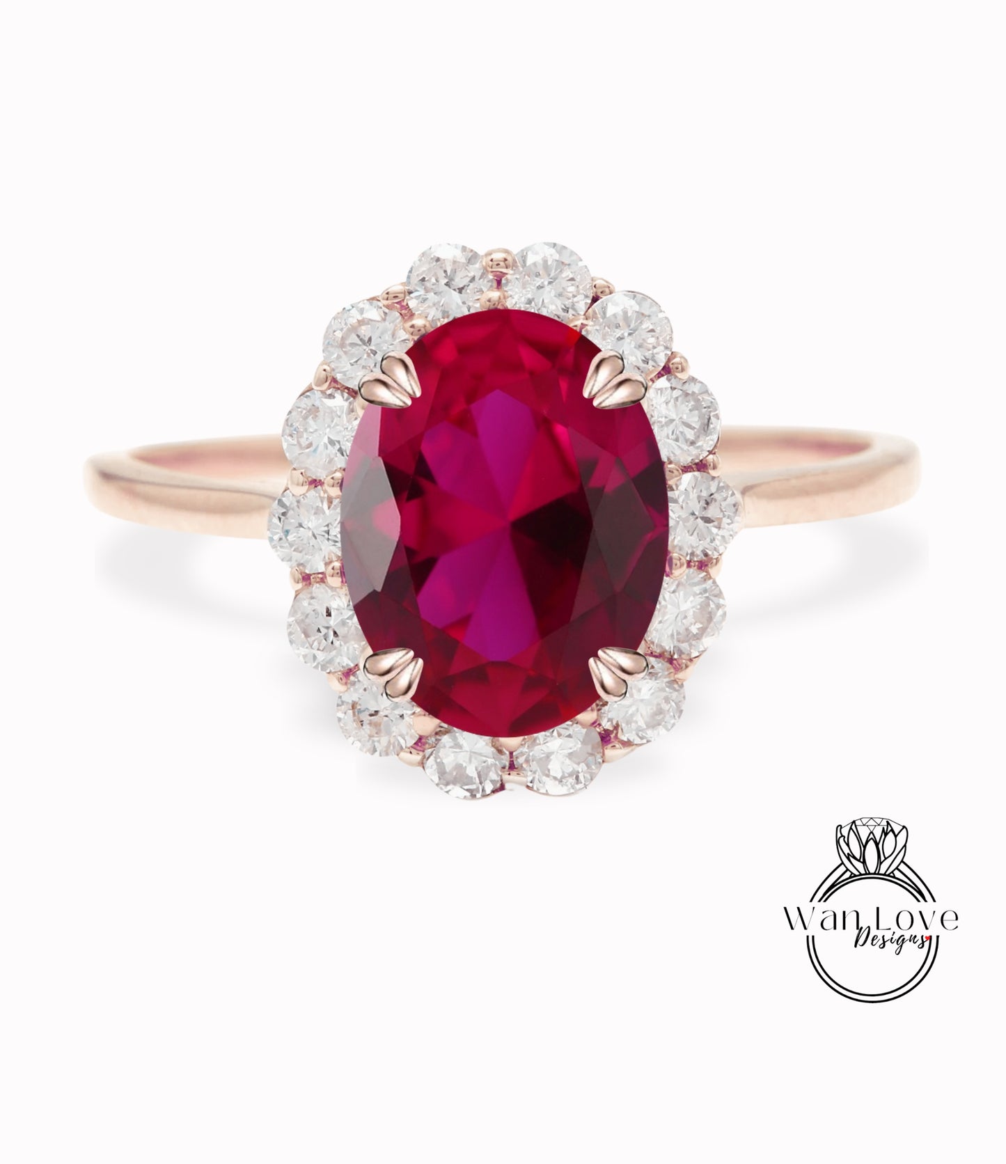 Anello di fidanzamento con rubino e moissanite ovale con semi castoni a grappolo principessa rotondo Halo Gioielli da sposa personalizzati