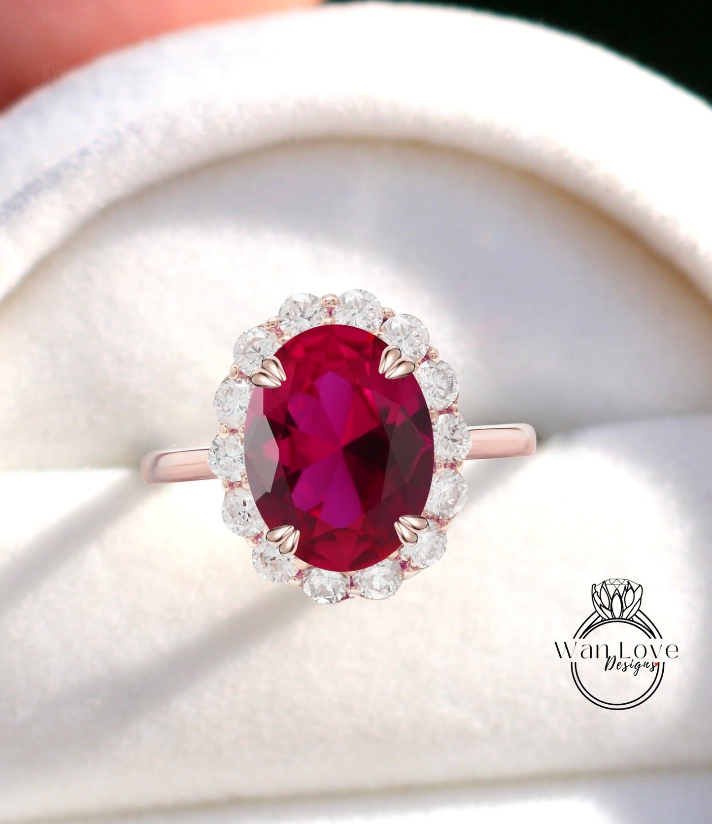 Anello di fidanzamento con rubino e moissanite ovale con semi castoni a grappolo principessa rotondo Halo Gioielli da sposa personalizzati