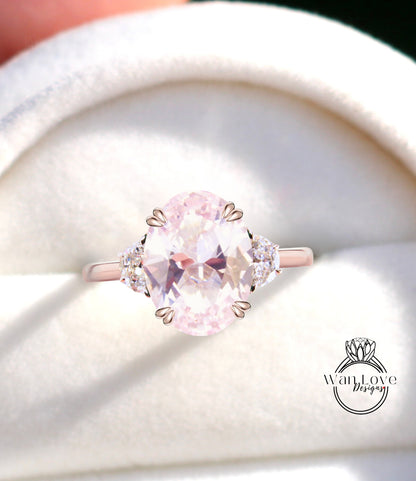 Anello di fidanzamento con alessandrite taglio cuscino mezzaluna Moissanite diamante oro rosa diamante art deco anello con tre pietre matrimonio anniversario nuziale