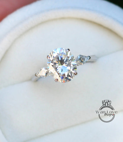 Moissanite Oval & Kite 3 gem stone gold engagement ring Unique Cluster engagement ring women Moissanite Diamond wedding Bridal gift-Ready to Ship