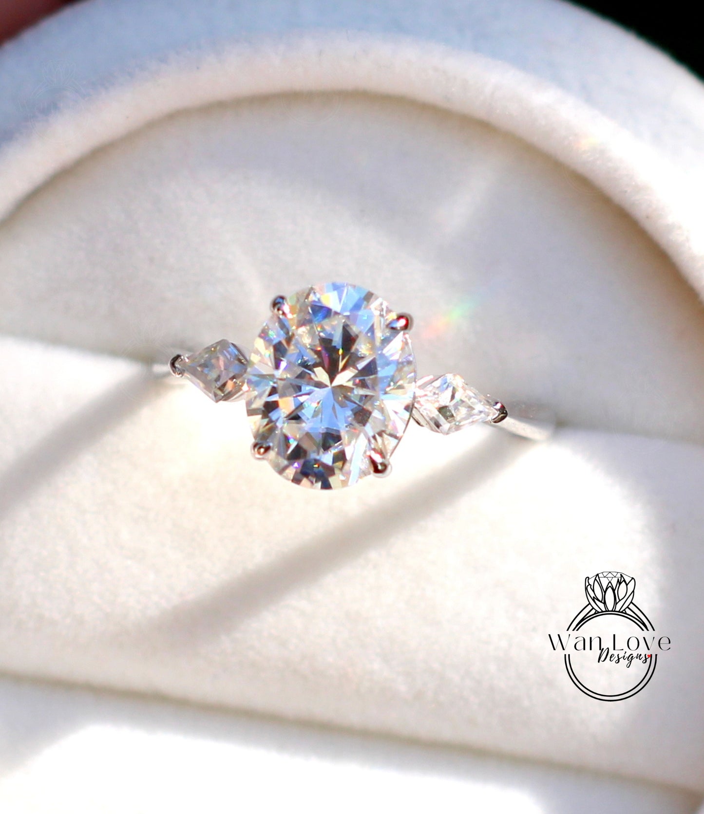 Moissanite Oval & Kite 3 gem stone gold engagement ring Unique Cluster engagement ring women Moissanite Diamond wedding Bridal gift-Ready to Ship