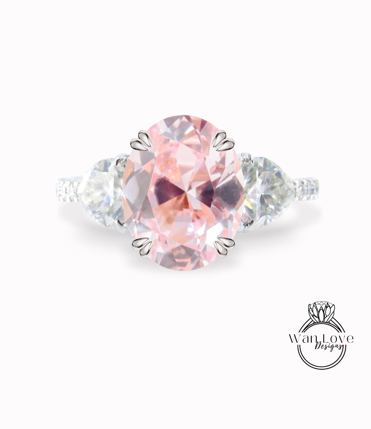 Anello di fidanzamento con diamanti smeraldo e moissanite Cuscino ovale mezza luna 3 pietre preziose 14k 18k bianco giallo oro rosa, platino, personalizzato