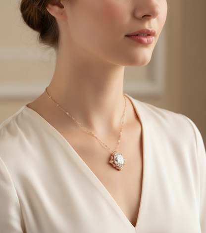 Diamond Antique Oval Cut Pendant, Milgrain Halo Pendant, Charm Pendant, Bridal Wedding jewelry Pendant, Anniversary Gift,Unique Birthstone Pendant