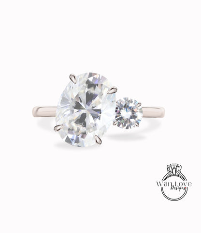 Anello di fidanzamento con Moissanite a taglio ovale, Anello di fidanzamento ovale con ghiaccio tritato, anello con Moissanite ovale e rotondo, Anello di Ariana Grande.