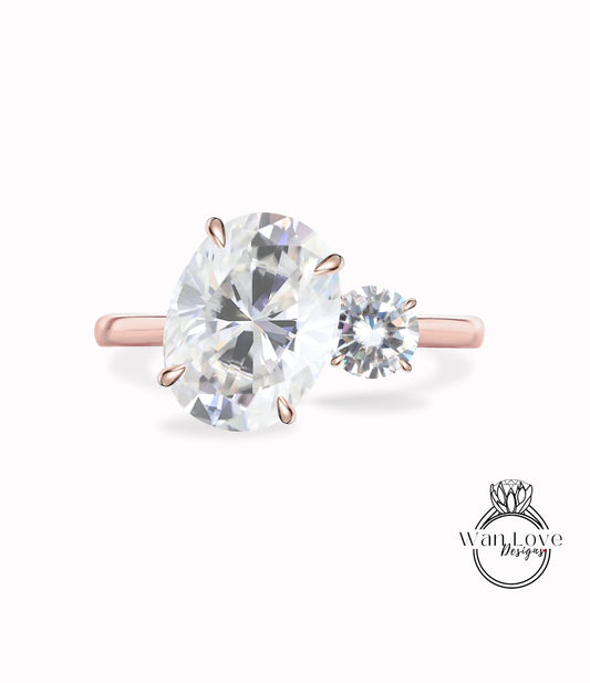 Oval Cut Moissanite Engagement Ring, Celebrity Style Moissanite Oval engagement ring, Oval & Round Moissanite ring, Ariana Grande's Ring.