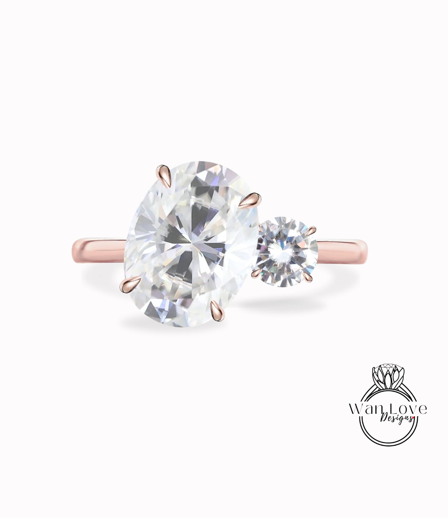 Anello di fidanzamento con Moissanite a taglio ovale, Anello di fidanzamento ovale con ghiaccio tritato, anello con Moissanite ovale e rotondo, Anello di Ariana Grande.