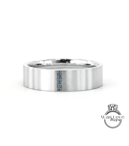 Solid gold men band flat wedding band Vintage Art deco Saphire band 14k solid white gold wedding band unique Bridal ring Anniversary Gift