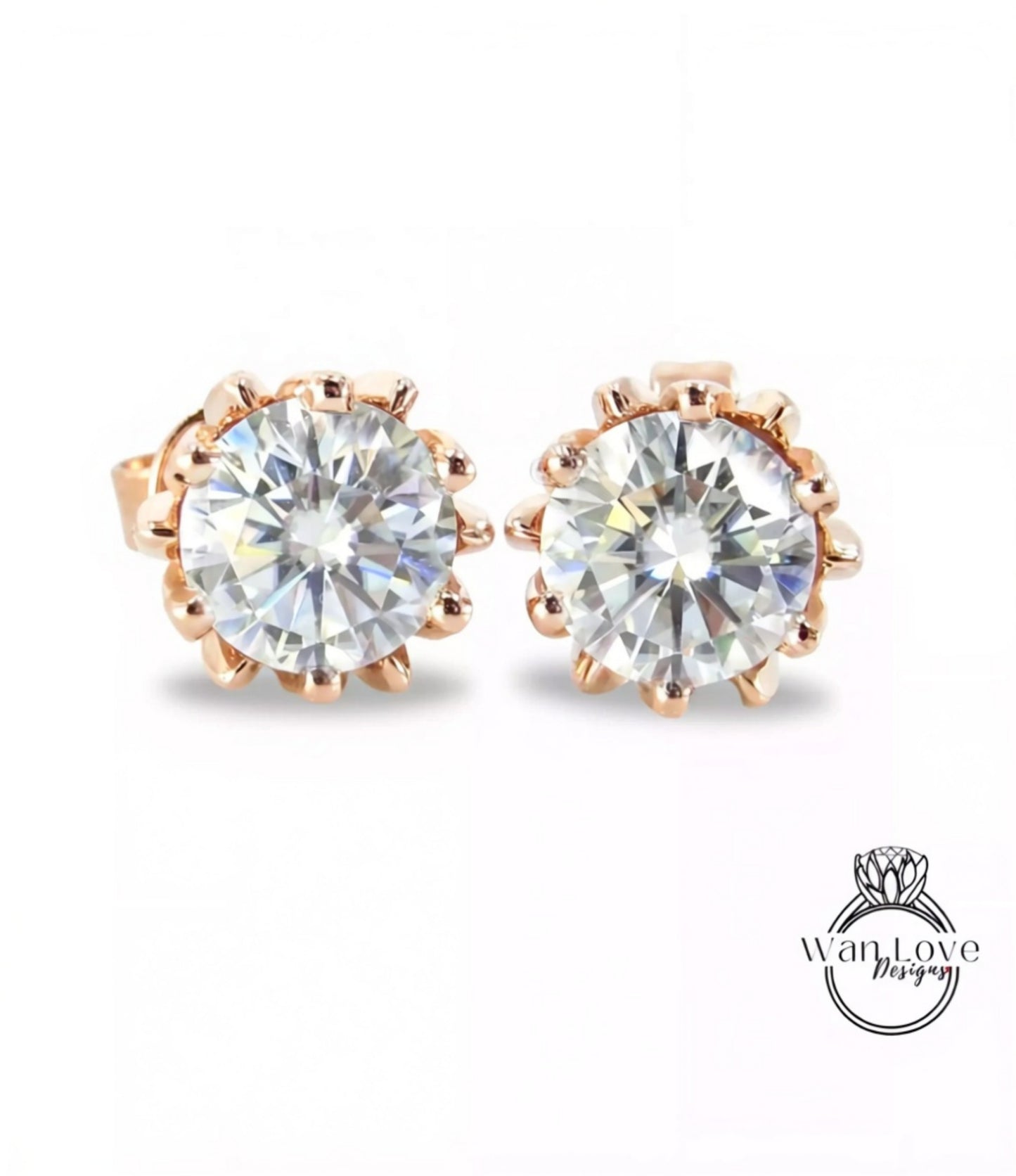 2ct Lotus Flower Moissanite flower earrings 6 prong moissanite white Gold Screwback earrings bridal wedding anniversary jewelry gift for her Wan Love Designs
