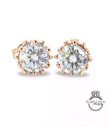 2ct Lotus Flower Moissanite flower earrings 6 prong moissanite white Gold Screwback earrings bridal wedding anniversary jewelry gift for her Wan Love Designs