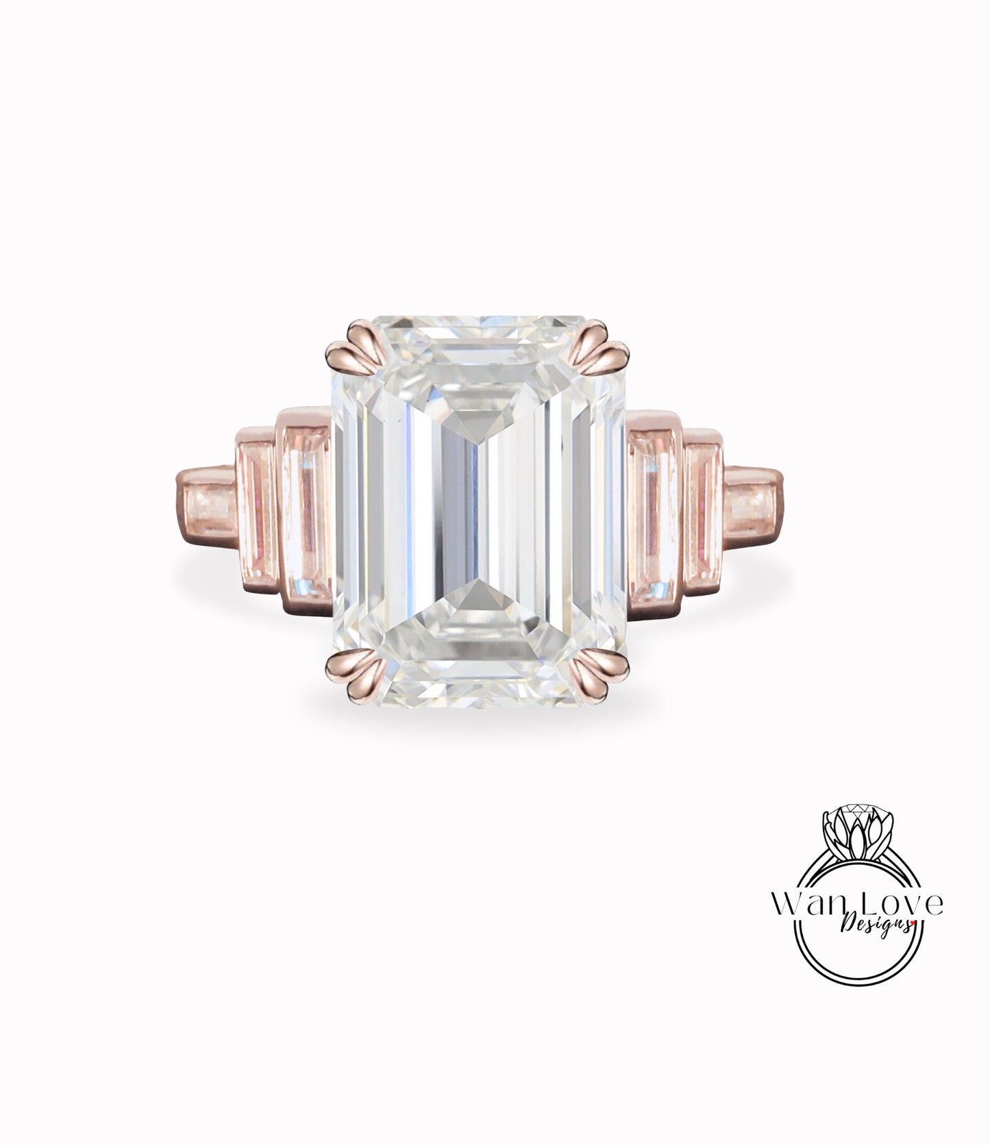 Art Deco Moissanite smeraldo anello di fidanzamento smeraldo Baguette 7 gemma pietra anello nuziale anello art deco nuziale anello promessa regalo di anniversario