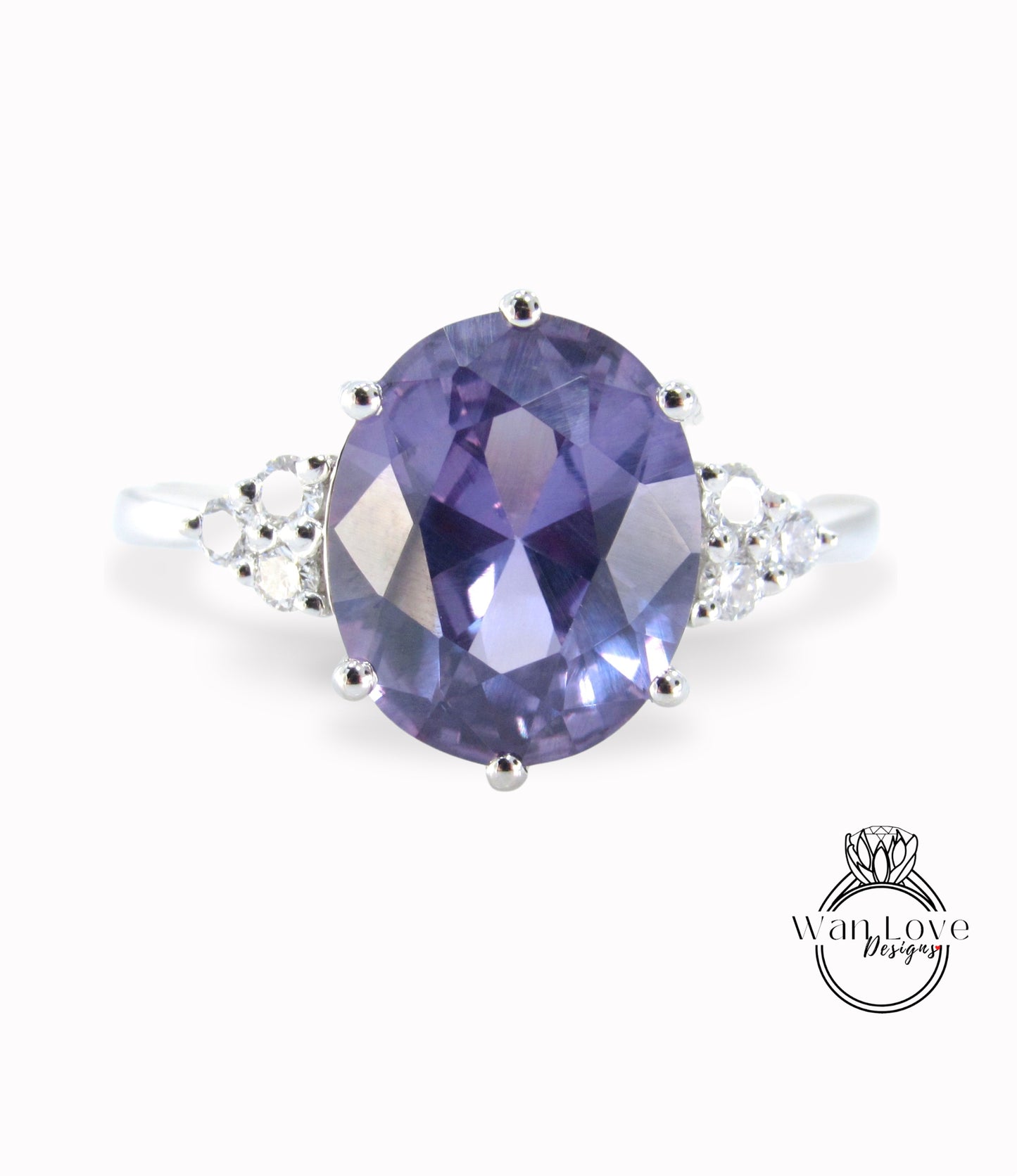 Anello di fidanzamento ovale con zaffiro viola da 5 ct e alessandrite, vintage, con diamanti unici, anello di fidanzamento in platino, pronto per il regalo