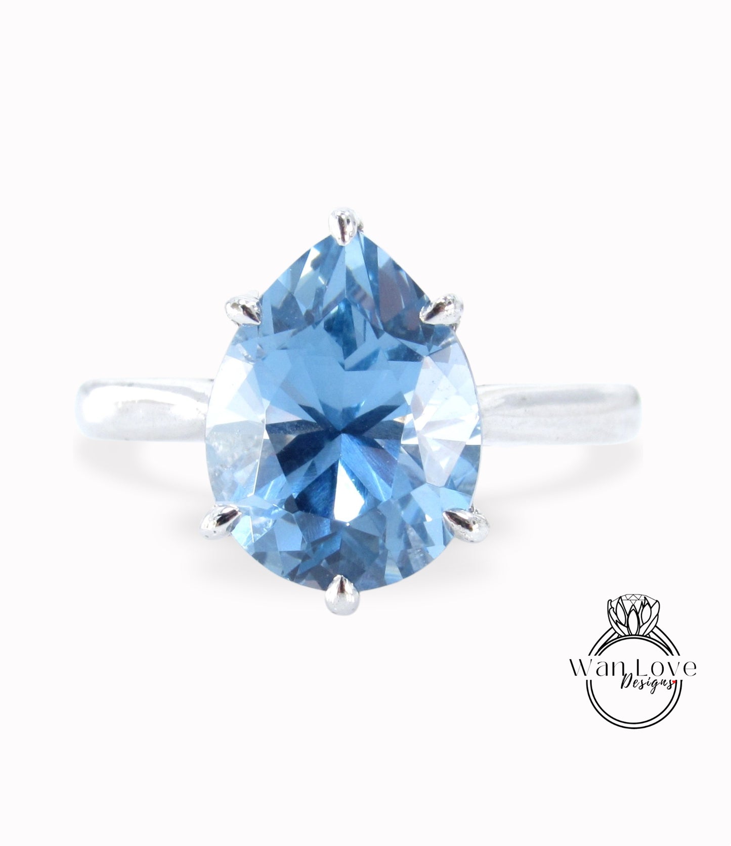 Aquamarine Blue Spinel 6 Prong Pear Solitaire Engagement Ring Cathedral 4.5ct 12x9mm Wedding Anniversary Ready to ship