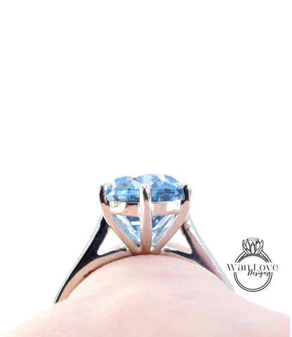 Aquamarine Blue Spinel 6 Prong Pear Solitaire Engagement Ring Cathedral 4.5ct 12x9mm Wedding Anniversary Ready to ship