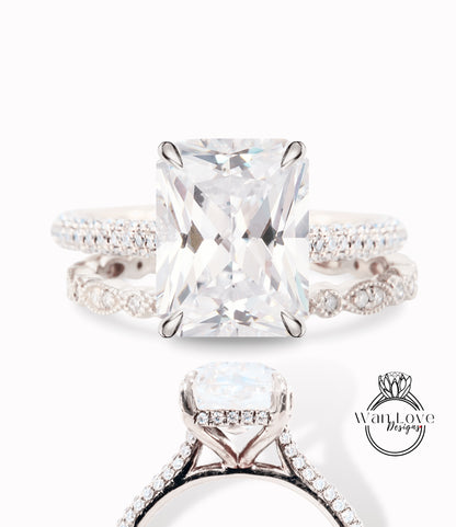 Set di anelli di fidanzamento ovali con zaffiro bianco e diamante, celebrità, fede nuziale per l'eternità, personalizzato, 14k 18k bianco giallo oro rosa-platino