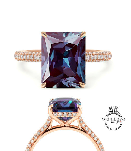 Anello di fidanzamento ovale con smeraldo Anello stile celebrità Anello con diamanti vintage Lato nascosto Halo Anello nuziale Art Deco Anniversario Regalo per lei