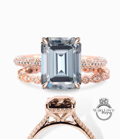 Set di anelli di fidanzamento ovale in Moissanite Set da sposa Art deco milgrain in oro rosa Anello nuziale antico con alone laterale con diamante a taglio ovale Anello anniversario