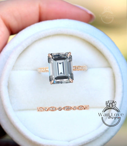 Set di anelli di fidanzamento ovale in Moissanite Set da sposa Art deco milgrain in oro rosa Anello nuziale antico con alone laterale con diamante a taglio ovale Anello anniversario