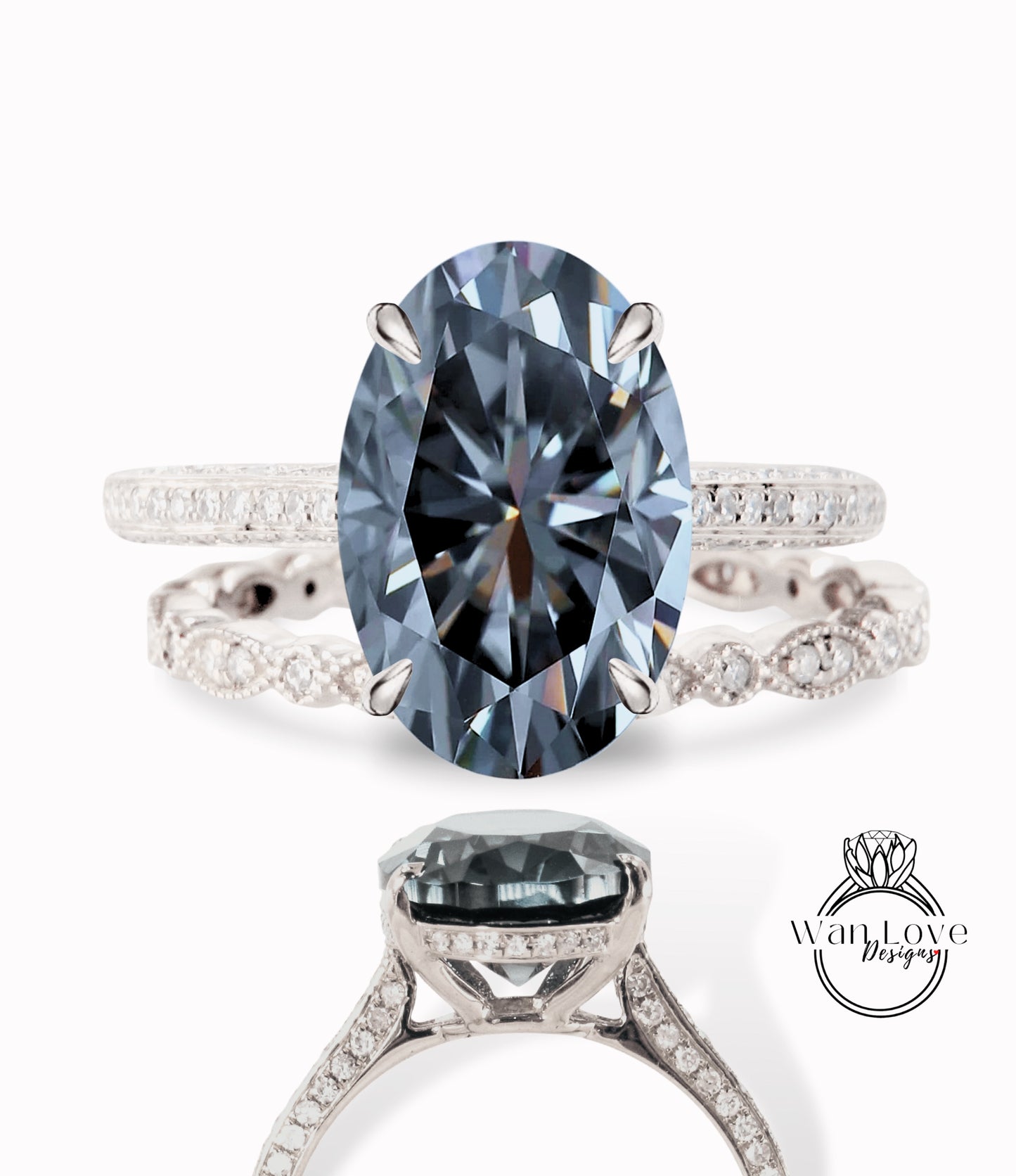 Set di anelli di fidanzamento ovale in Moissanite Set da sposa Art deco milgrain in oro rosa Anello nuziale antico con alone laterale con diamante a taglio ovale Anello anniversario