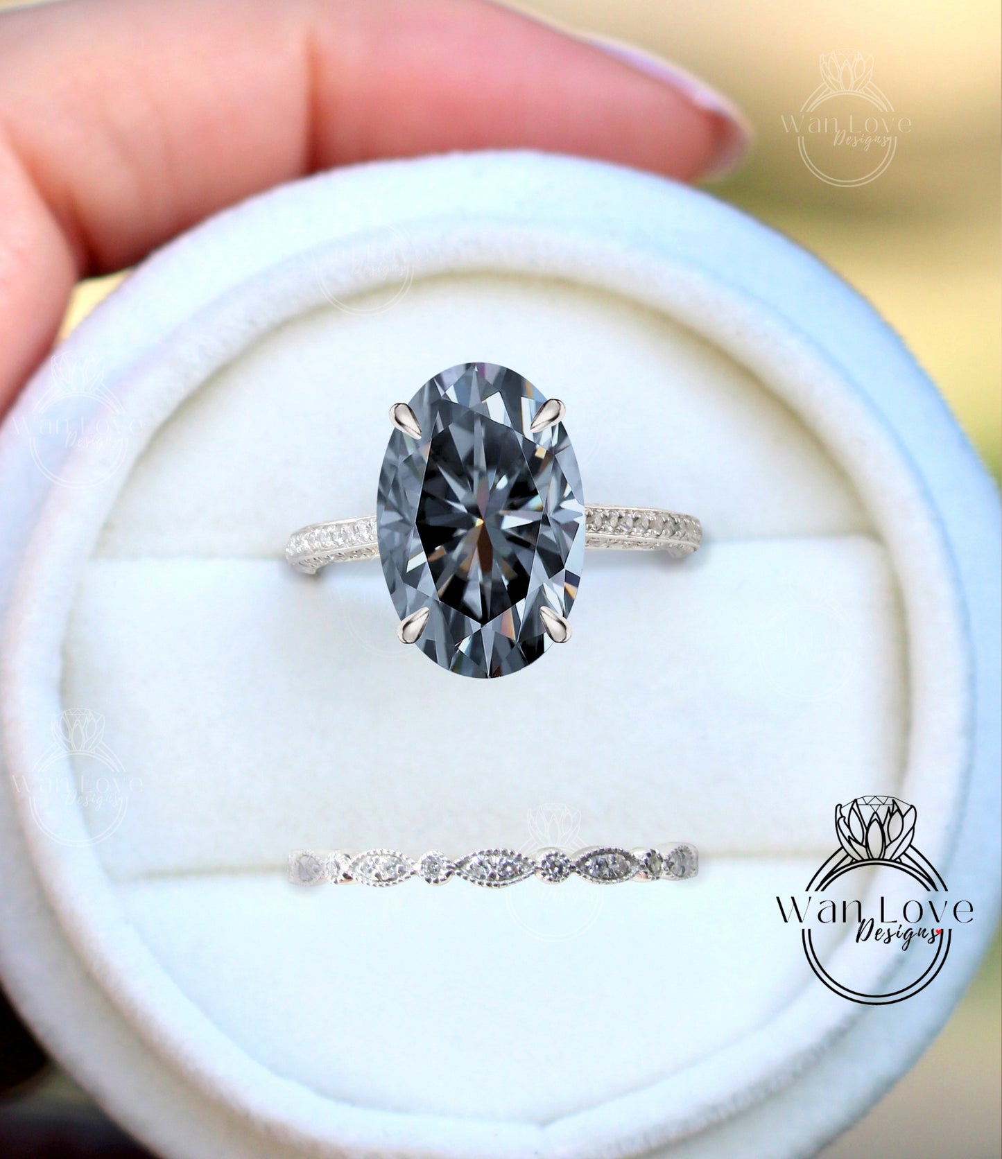 Set di anelli di fidanzamento ovale in Moissanite Set da sposa Art deco milgrain in oro rosa Anello nuziale antico con alone laterale con diamante a taglio ovale Anello anniversario