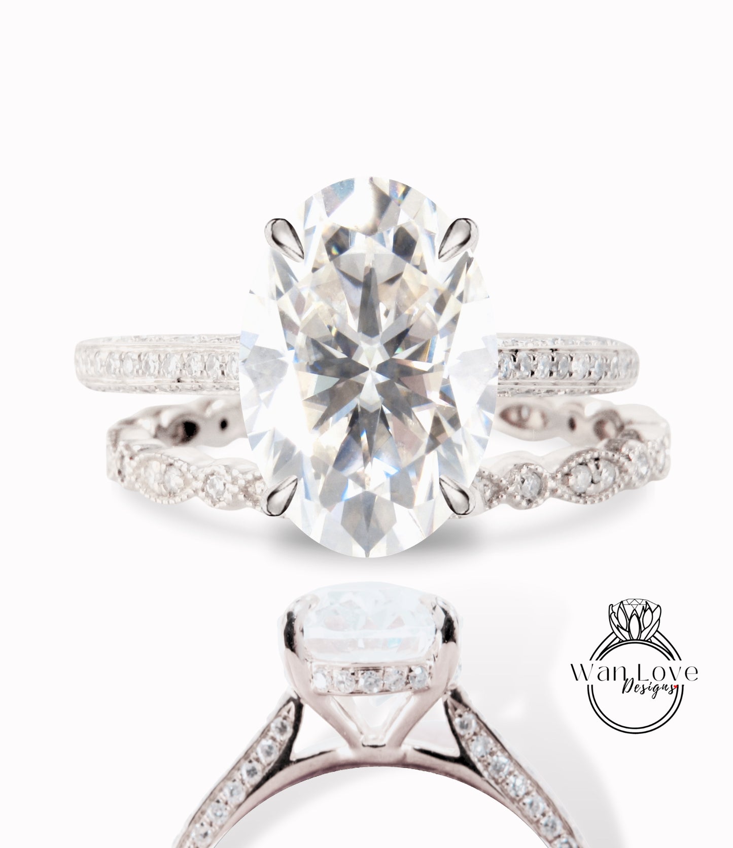 Set di anelli di fidanzamento ovale in Moissanite Set da sposa Art deco milgrain in oro rosa Anello nuziale antico con alone laterale con diamante a taglio ovale Anello anniversario