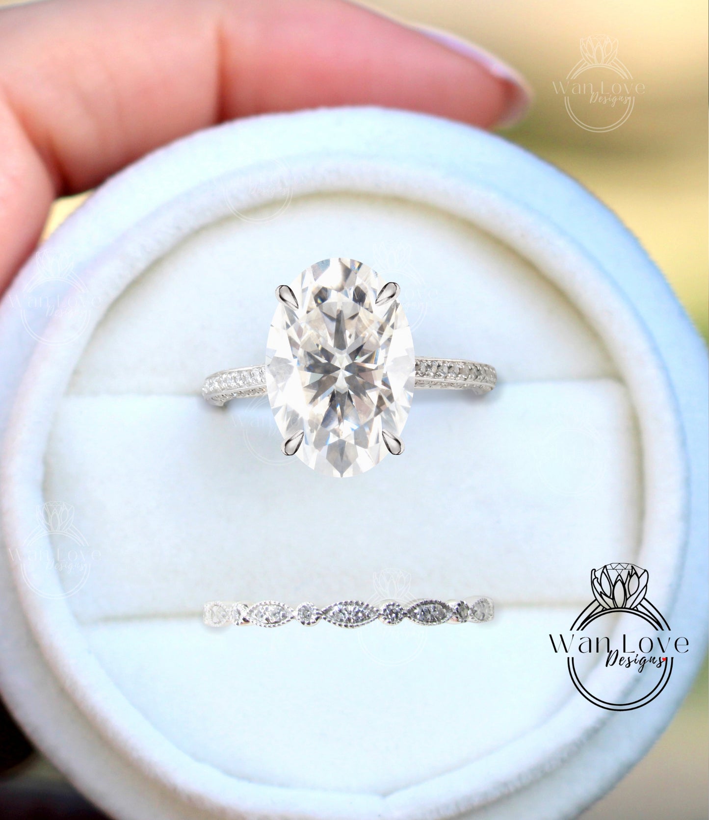 Set di anelli di fidanzamento ovale in Moissanite Set da sposa Art deco milgrain in oro rosa Anello nuziale antico con alone laterale con diamante a taglio ovale Anello anniversario