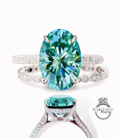 Set di anelli di fidanzamento ovale in Moissanite Set da sposa Art deco milgrain in oro rosa Anello nuziale antico con alone laterale con diamante a taglio ovale Anello anniversario