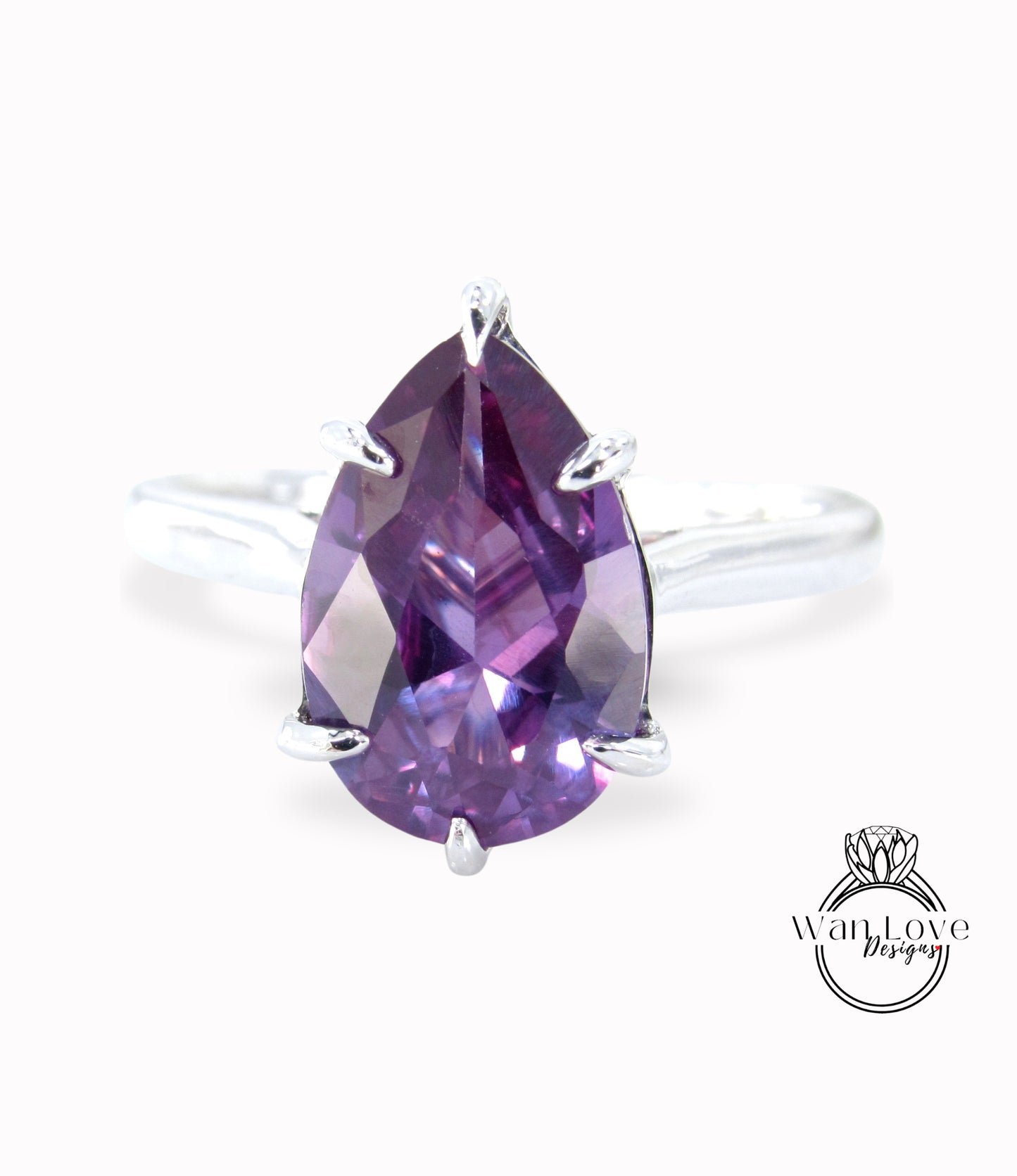 Anello di fidanzamento con pera solitaria con zaffiro viola e alessandrite, 4,5 ct, 12x8 mm, argento 925 rodiato, matrimonio personalizzato, 6 punte, pronto per la spedizione