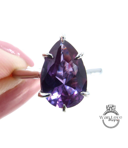 Anello di fidanzamento con pera solitaria con zaffiro viola e alessandrite, 4,5 ct, 12x8 mm, argento 925 rodiato, matrimonio personalizzato, 6 punte, pronto per la spedizione