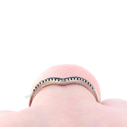 14K 18k Gold Ring/ Art Deco Black Diamond Wedding Band/ Milgrain Band/ Stacking Ring/ Eternity Vintage Wedding Band/ Straight Band/ Custom Wan Love Designs