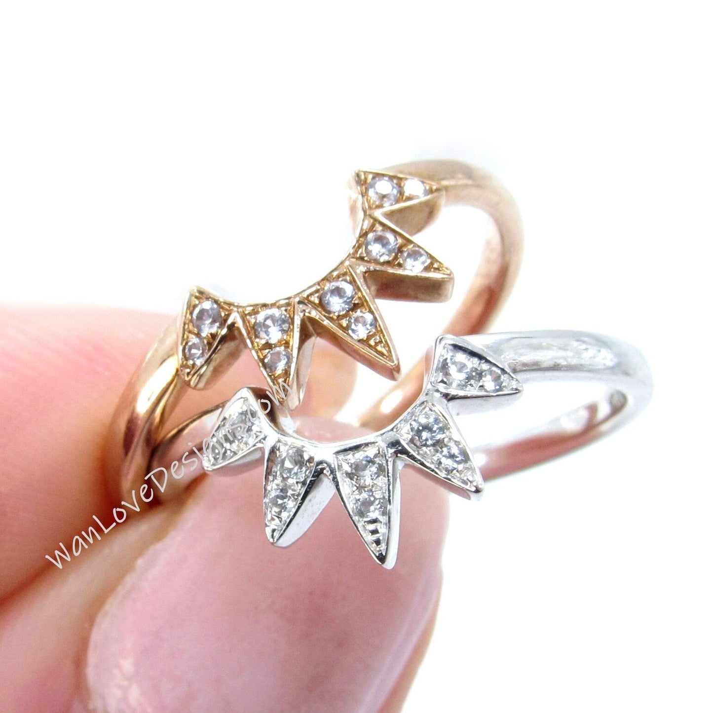 14K Gold Diamond Curved Tiara Ring/Diamond Shimmering Ring/Gold U Shape Ring/Perfect Matching Band/Stacking Ring/Wedding Band/Starburst Band Wan Love Designs