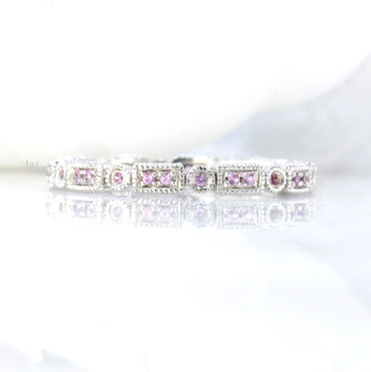 14K Solid White Gold Rings / Pink Sapphire Wedding Band/ Anniversary Ring/ Art Deco Ring/ Matching Ring/ Promise ring/ Gold Birthstone Ring Wan Love Designs