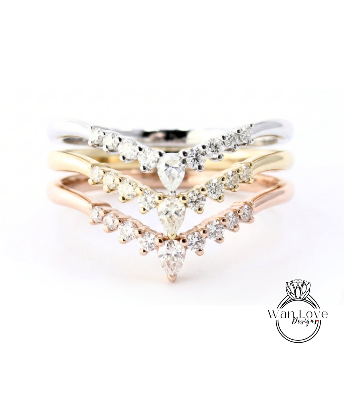 A close-up of a ring with three tiers of diamond-encrusted bands, showcasing the intricate design and craftsmanship of the jewelry.
