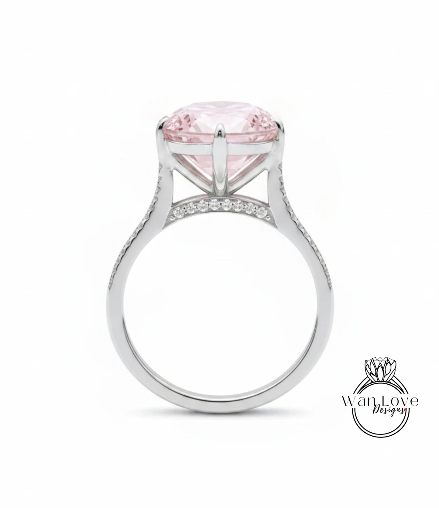 Light Pink Sapphire Elongated Cushion & Diamond bridge Engagement Ring Celebrity style Custom Bridal Wedding Ring Anniversary Gift