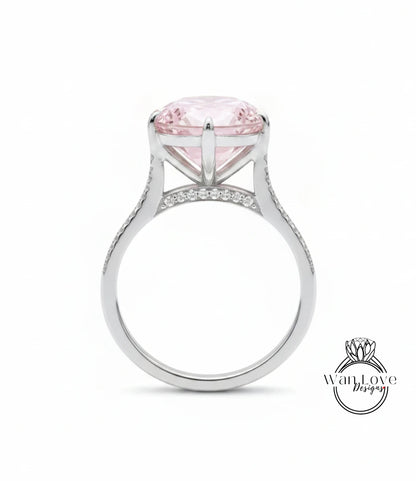 Light Pink Sapphire Elongated Cushion & Diamond bridge Engagement Ring Celebrity style Custom Bridal Wedding Ring Anniversary Gift