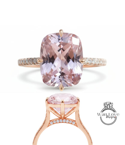 Light Pink Sapphire Elongated Cushion & Diamond bridge Engagement Ring Celebrity style Custom Bridal Wedding Ring Anniversary Gift