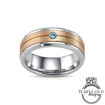 Mens Blue Sapphire Tungsten Band, Mens Silver Gold Wedding Ring, Mens Moissanite Diamond Wedding Ring, Tungsten Carbide Band,Engagement Ring