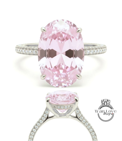 Oval cut Light Pink Sapphire diamond engagement ring art deco 9ct bridal ring antique diamond side hidden halo ring wedding anniversary ring