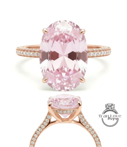 Oval cut Light Pink Sapphire diamond engagement ring art deco 9ct bridal ring antique diamond side hidden halo ring wedding anniversary ring