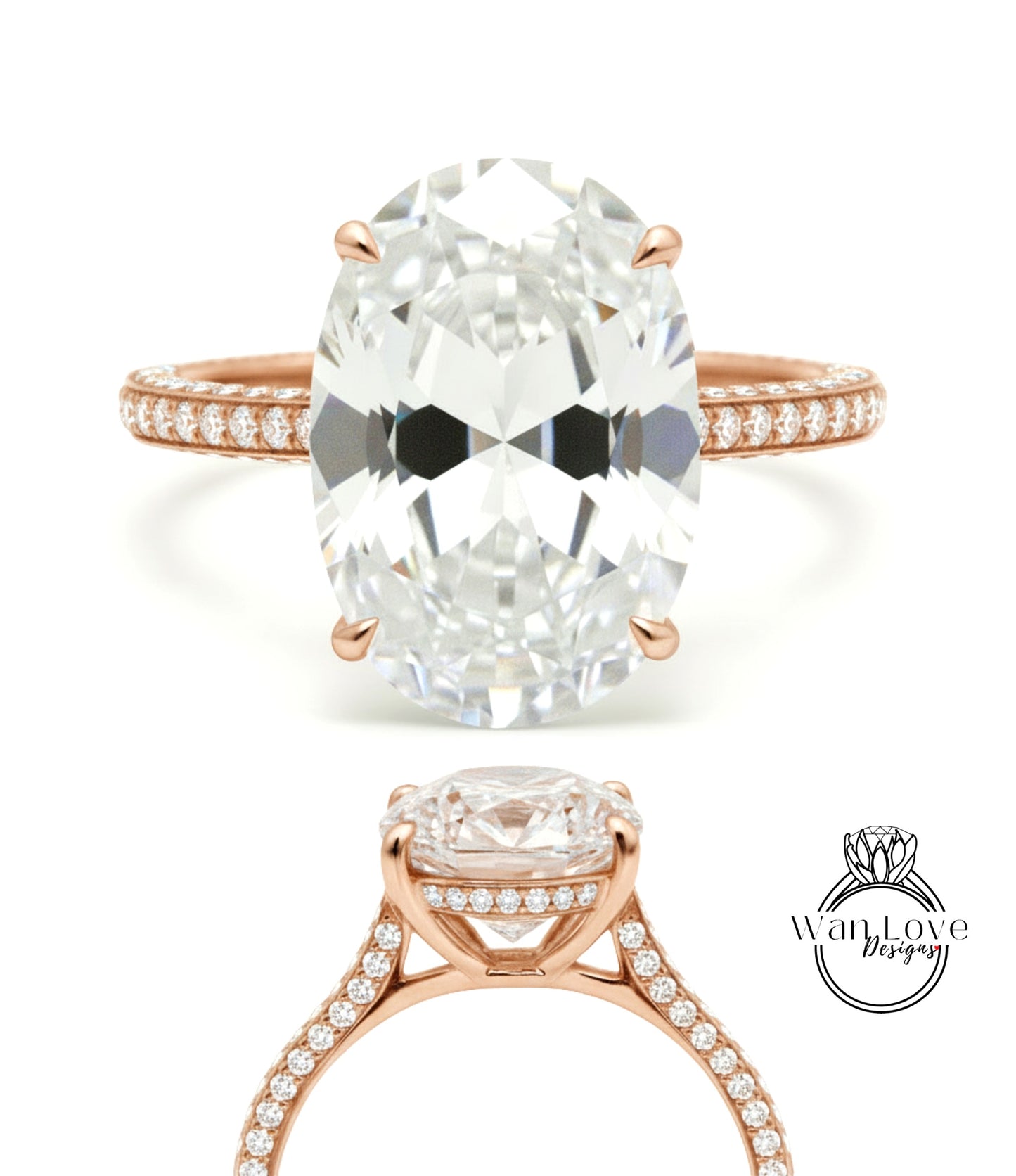 Celebrity style White Sapphire engagement ring 9ct Oval side halo ring 14k gold almost eternity band diamond bridal ring Promise Anniversary