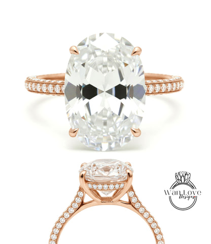 Celebrity style White Sapphire engagement ring 9ct Oval side halo ring 14k gold almost eternity band diamond bridal ring Promise Anniversary