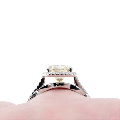 Champagne Yellow Moissanite Diamond Elongated Cushion Halo Engagement Ring Set Scalloped Wedding Band Long-4ct-10x8mm-Custom-Ready to Ship Wan Love Designs