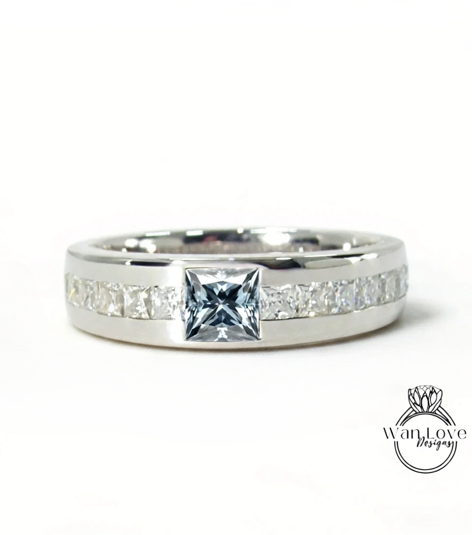 Mens Diamond Ring | Mens Engagement Ring | Mens Princess Cut Moissanite Diamond | White Gold Birthstone Wedding Ring | Mens Rose Gold Ring