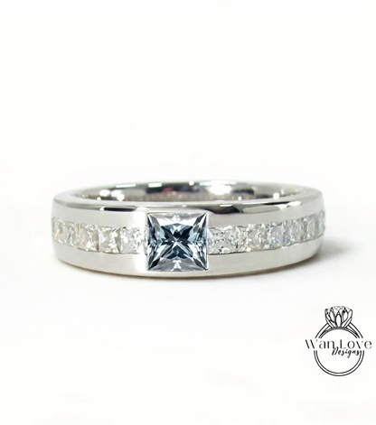 Mens Diamond Ring | Mens Engagement Ring | Mens Princess Cut Moissanite Diamond | White Gold Birthstone Wedding Ring | Mens Rose Gold Ring