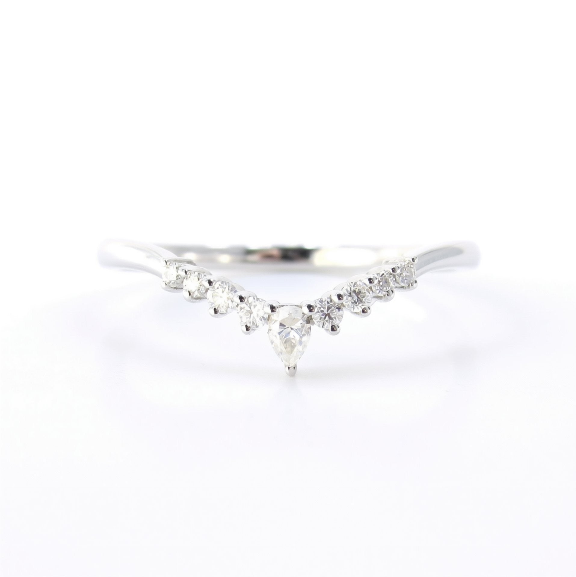 Diamond Moissanite Contoured Pear Round Wedding Band Ring Sapphire Curved Nesting,14k 18k White Yellow Rose Gold-Platinum-Custom-Anniversary Wan Love Designs