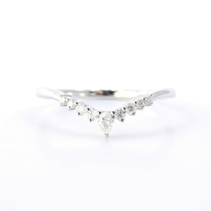 Diamond Moissanite Contoured Pear Round Wedding Band Ring Sapphire Curved Nesting,14k 18k White Yellow Rose Gold-Platinum-Custom-Anniversary Wan Love Designs