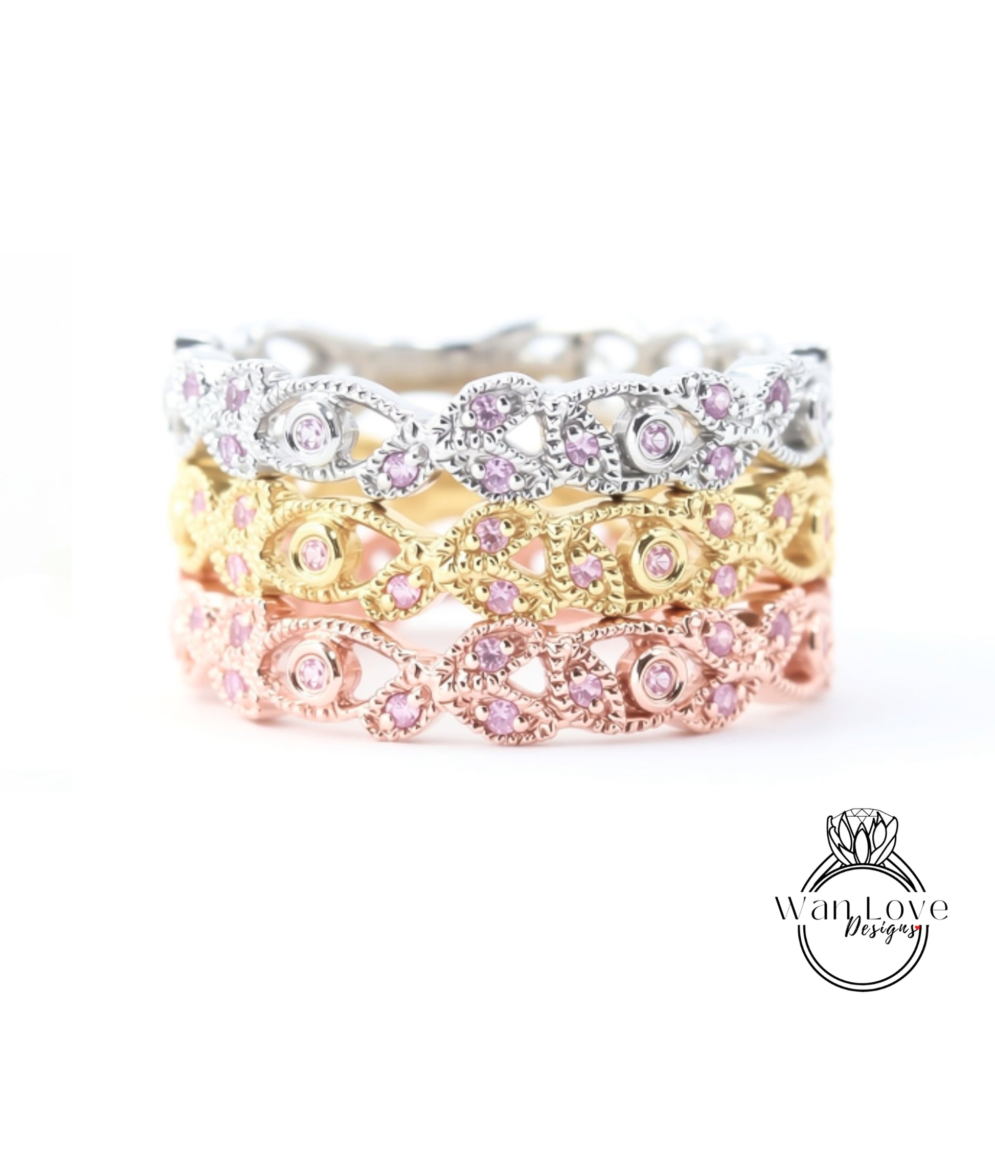 A ring with multiple layers of rings, each with a unique design and color. The rings are arranged in a circular pattern, creating a visually appealing and intricate design.