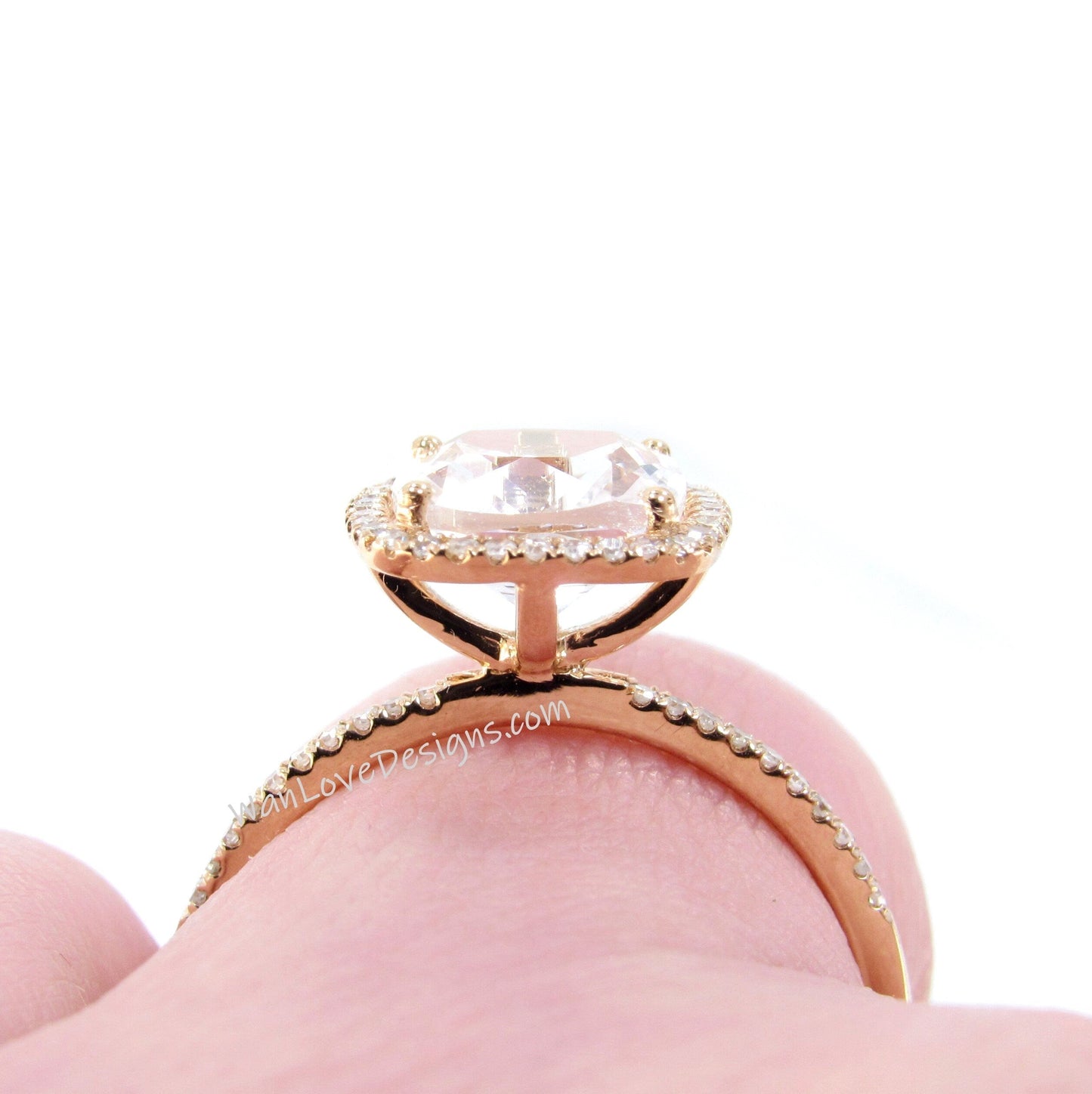 18K Solid Gold Diamond Halo Ring/3CT Cushion Cut Center/ White Sapphire Engagement Ring/ Wedding Ring/Anniversary Ring/Rose Gold Ring/Ready Wan Love Designs