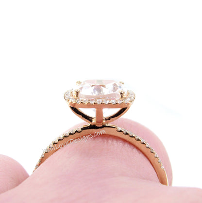 18K Solid Gold Diamond Halo Ring/3CT Cushion Cut Center/ White Sapphire Engagement Ring/ Wedding Ring/Anniversary Ring/Rose Gold Ring/Ready Wan Love Designs