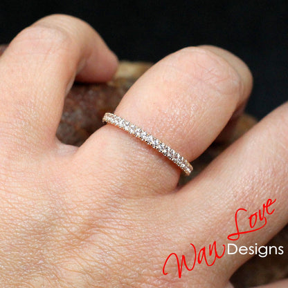 18K Solid Gold Rings/ Diamond Matching Bands/ Almost Eternity Wedding Bands/ Moissanite Engagement Ring/ Unique Women Stackable Ring Wan Love Designs