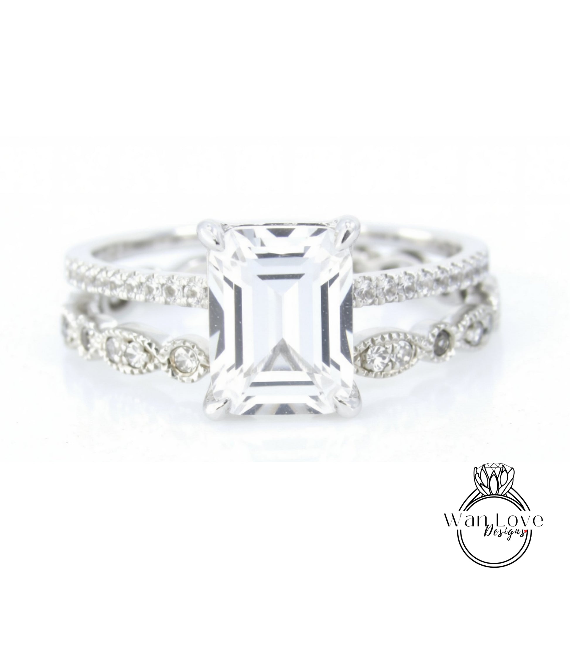 A close-up view of a diamond engagement ring with a large, clear gemstone set in a silver band.